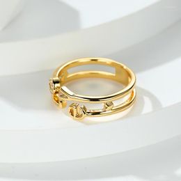 Wedding Rings Simple Female Hollow Love Open Ring Classic Gold Color Engagement Dainty White Zircon Stone For Women