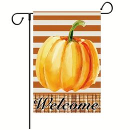 1pc, Fall Garden Flag 12''x18'' Welcome Flag Double Sided For Outside Orange Stripes Pumpkin Seasonal Autumn Thanksgiving Harvest Yard Decoration