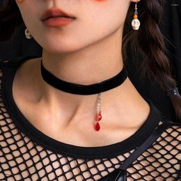 Pendant Necklaces Women's Jewellery Punk Personality Gothic Velvet Necklace Choker Festival Gift Black Cloth Blood Drip Soviet Collar