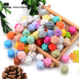 Baby Teethers Toys 50pcs/lot 14mm Hexagon Mini Smaller Beads Teething Necklace Silicone Teething Beads For Baby Teether BPA Safe Beads 230617