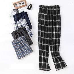 Men's Sleepwear Spring And Autumn Boys' Pyjama Pants Plaid Long Knitted Cotton Loose Large Size Men's Home