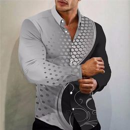 Men's Casual Shirts Social Fashion For Men Round Dot Print Oversized Button Long Sleeve Top Mens Clothes Hawaiian Designer And Blouses