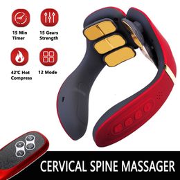 Other Massage Items Heating12 Heads Back And Neck Massager 15 Gears Electric Neck Massage Instrument Massagers For Relieve Cervical Spondylosis 230617