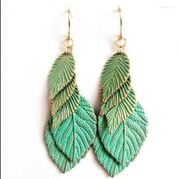 Dangle Earrings Bib Handmade Printing Leaf Drop For Women Metal Leaves Statement Fishhook Earring Fashion Jewelery Pendietes