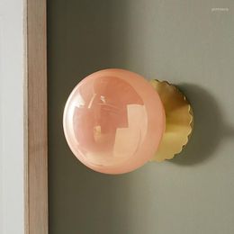 Wall Lamps Milky Pink Small Round Glass Shade Mount Lamp E27 Bulb Bedroom Bedside Aisle Light Interior Design Home Decoration