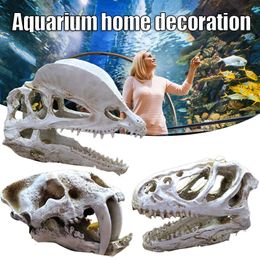 Decorations Aquarium Fish Tank Dinosaur Head Skull Ornament Resin Crafts Halloween Prop Science Tool Decoration Aquatic Pet Supplie 230617