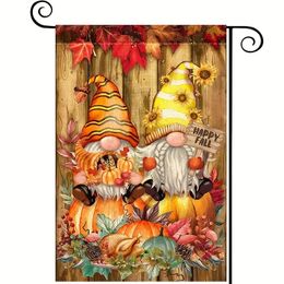 1pc, Fall Garden Flag, Happy Fall Gnomes Pumpkins Small Garden Flags 12x18 Inch, Double Sided Vertical Burlap Yard Flag Home Seasonal Outdoor Decor