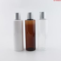 White Transparent Brown Plastic Containers With Silver Aluminium Disc Top Cap 200ml 200cc Empty Refillable PET Bottles For Liquidhigh qu Gkuk