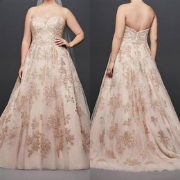 Oleg Cassini Metallic Lace Plus Size Wedding Dresses Sweetheart Lace Appliqued Beads 2019 Princess Garden Wedding Dress Bridal Gow267H