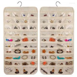 Storage Bags 80 Pockets Double Sided Multi-layer Holder Hanging Jewelry Display Earrings Necklace Handbag Organizer Bag