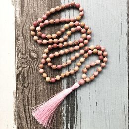 Pendant Necklaces 8mm Rhodonite Beads Wrap Around Mala Necklace Prayer Buddhist Tassel Jewelry Knotted Long For Women Gift