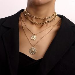 Pendant Necklaces Thick Chain Choker Clavicle Chains Gold Color Coin Pendants For Women Layered Necklace Female 2023 Fashion Jewelry