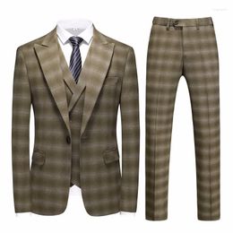 Men's Suits Plyesxale Stylish Men Wedding Groom Army Green High Quality Casual Suit For 3 Pieces Set Jacket Vest Pants 5XL Q1367