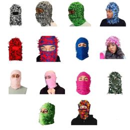 Cycling Caps Masks Balaclava Distressed Knitted Full Face Ski Mask Camouflage Balaclava Fleece Fuzzy Balaclava Ski Balaclava 230617