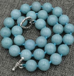 Pendant Necklaces 12mm Brazil Natural Aquamarine Gem Necklace 18 "Tibetan Silver Love Clasps Jade