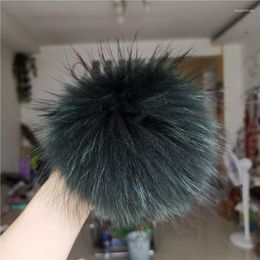 Scarves 2023 Real Raccoon Fur Pompoms 1pcs Fluffy Dark Green Pom Hat Cap Beanies Scarf Key Chain Accessories Natural Balls