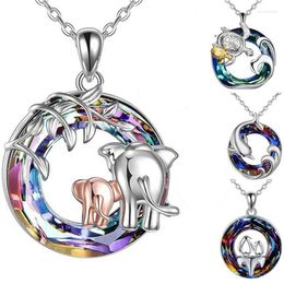 Pendant Necklaces 2023 Circle Crystal Elephant Tortoise Dolphin Charm Necklace For Women Girls Mother's Day Jewellery Gifts Dz718