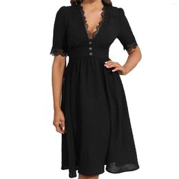 Casual Dresses Women'S Dress V Neck Buttons Decorated Lace Stitching Slim Long Petite Ciao Dressy Fall For Women