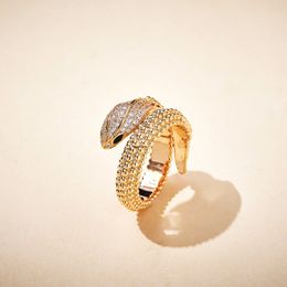 Designer Collection Style Open Ring Women Lady Paved Diamond Champaign Gold Colour Elastic Full Beads Single Circle Snake Serpent Rings High Quality Jewellery