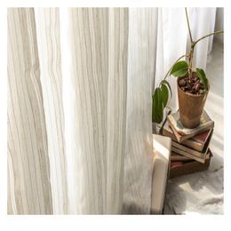 Curtains Japanese Type Contracted Cotton Linen Stripe Curtain Yarn is Used at Balcony Gauze Shade Kitchen Bedroom Sitting Room Curtain