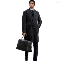 Men's Suits One Piece Black Wool Men Custom Made Double Breasted Lapel Royal High Quality Formal Thick Business Long Coat