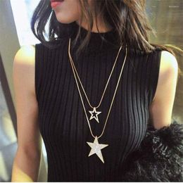 Pendant Necklaces Retro Women Hollow Star Necklace Sweater Chain Multilayer Rhinestone Inlaid Decorative Fashion Jewellery Gift