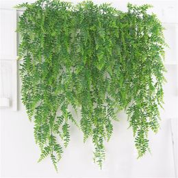 Decorative Flowers Artificial Plant Persian Fern Leaves Vines Home Room Decor Hanging Leaf Grass Fake Flower Wedding Party Wall Balcony