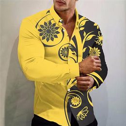 Men's Casual Shirts Arrival Fashion Oversized For Men Flowers Print Button Long Sleeve Top Men's Clothing Beach And Blouses