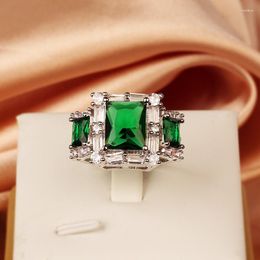 Cluster Rings Simple Classic Princess Cut Engagement Ring For Women Green Red CZ Stone Inlay Fashion 925 Silver Jewellery Wedding Party Gift