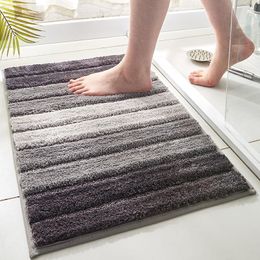 Mats Striped Bathroom Mats Thickened Long Hair Floor Carpet Toilet Door Absorbent Bathroom Tub Mat Kitchen Rug Nonslip Foot Pad