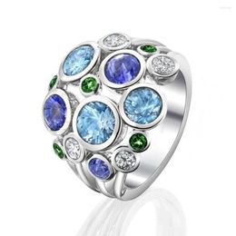 Wedding Rings Fashion Round Hollow Out Female Stainless Steel Finger Ring Jewelry Blue/green CZ Shine Stone Party Accessories Stylish Gift