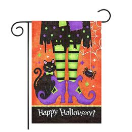 1pc, Black Cat Black Spider Bat Black Purple High Heels Halloween Themed Garden Flag Suitable For Yard Lawn Home Outdoor Decoration, 12inchx18inch