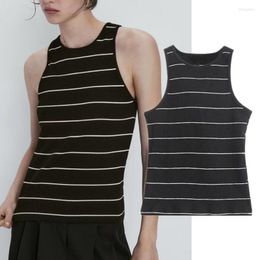 Women's Tanks Maxdutti England Tshirts Women Style Fashion Ladies Basic Striped Knitted Ribbed Camisole Tank To For Summerp