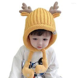 Berets Doit Winter Hat For Kid Beanies Christmas Gift Antlers Knit Child Beanie Hats Warm Kids Girls Earflap Caps 2 To 7 Years