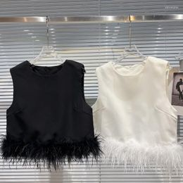 Women's Tanks 2023 Spring Fashion Bottom Fur Design Temperament Black White Tank Top Women's Vest