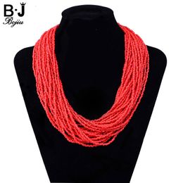 Pendant Necklaces Long Fashion Bohemian Handmade Layer Beaded Necklace For Women Glass Seed Bead Collar Statement Necklace Maxi Jewelry NKS199 230617