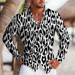 Men's Casual Shirts Vintage Fashion For Men Leopard Print Oversized Button Long Sleeve Top Mens Clothes Party Designer And Blouses