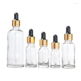 Storage Bottles 5ml-30ml Clear Glass Dropper Bottle Gold Lid Black Top Empty Cosmetic Packaging Refillable Container Essential Oil Vials