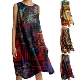 Casual Dresses Women'S Loose Vintage Print Comfortable Beach For Summer Athletic V Neck Wrap Dress Women