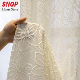 Curtains European White Tulle Curtains for Living Room Blackout Embroidered Lace Bedroom Jacquard Sheer Dining Room Custom Wedding