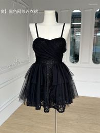 Casual Dresses Summer Fashion Mini Spaghetti Strap Black Prom Princess Dress For Women 2023 Vintage Lace Patchwork Evening Frock Sexy Party