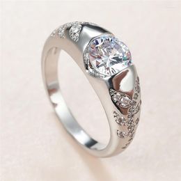 Wedding Rings Vintage Female White Crystal Stone Ring Charm Silver Colour Thin Engagement Cute Bridal Round Zircon For Women