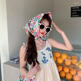 Scarves 70x70CM Women Summer Cotton Linen Square Scarf Shawl Headscarf Fashion Luxury Fresh Art Print Design Ladies