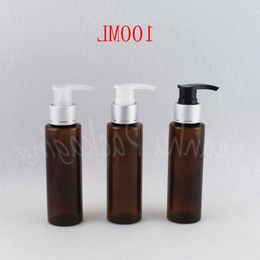 100ML Brown Plastic Bottle With Silver Lotion Pump , 100CC Lotion / Shampoo Sub-bottling , Empty Cosmetic Container Qxupw