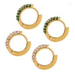 Backs Earrings Fashion 18k Gold Plated Stainless Steel Luxury Green Cubic Zirconia Round Small Hoop Earring Waterproof Tarnish Free Jewellery