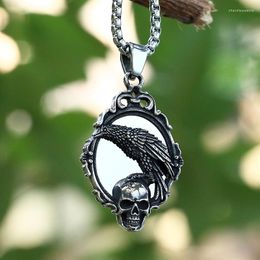 Pendant Necklaces Gothic Stainless Steel 2023 Arrive Fashion With Crow Necklace Men Women Mirror Charm Christmas Jewelry