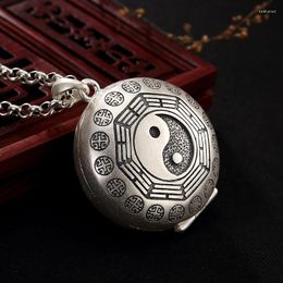 Chains Vintage Fashion Personality Silver Color Bagua Gawu Box Necklace Can Be Opened To Hold Things Pendant Banquet Jewelry Accessorie