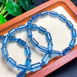 Bangle Natural Aquamarine Bucket Bead Bracelet Handmade Crystal Quartz Jewellery Stretch Children Birthday Gift 1pcs
