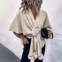 Scarves Women Knitted Shawl Solid Color Female Cloak Sweater Relaxed Fit Irregular Cape Coat Poncho