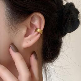Backs Earrings Japanese And Korean Simple Smooth Titanium Steel Clip Female Ear Piercing Three Ring Bone For Women Jewellery
